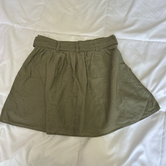Womens Size Small Army Green Tie Pockets Side Zip Linen Blend Mini Skirt - Picture 9 of 9